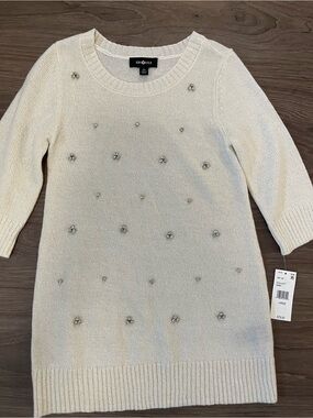 Amy Byer Cream Embellished Knit Sweater Dress